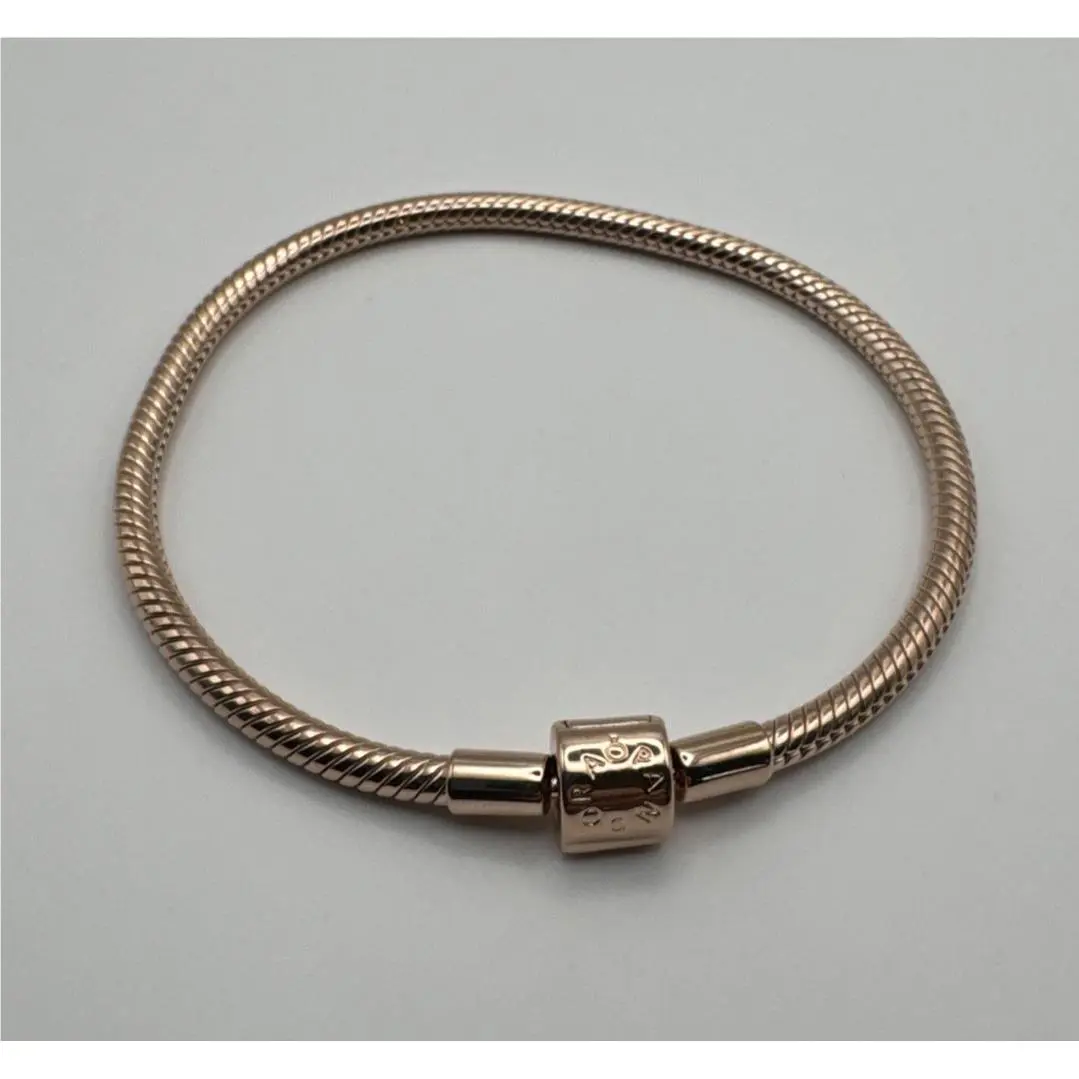 Pandora Rose Moments Barrel Clasp Snake Smooth Chain Charm Bracelet 588781C00-17