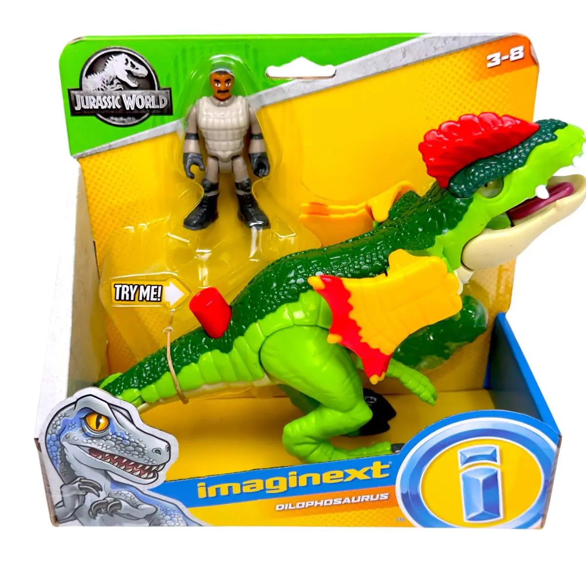 Jurassic World Imaginext Dilophosaurus Dinosaur Figure Set Agent Kids Toy 3+