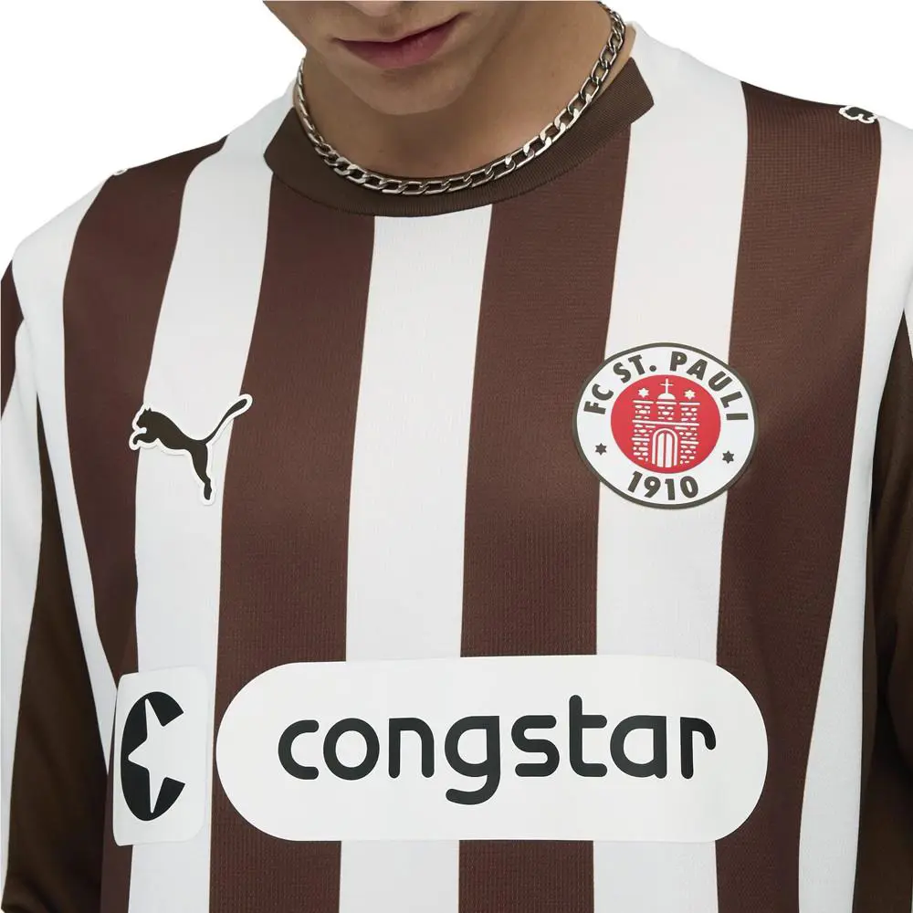 Puma clothing - PUMA Fc St. Pauli 2526 Crew Neck Long Sleeve Home Soccer Jersey - 78306601 - Brown, White 4