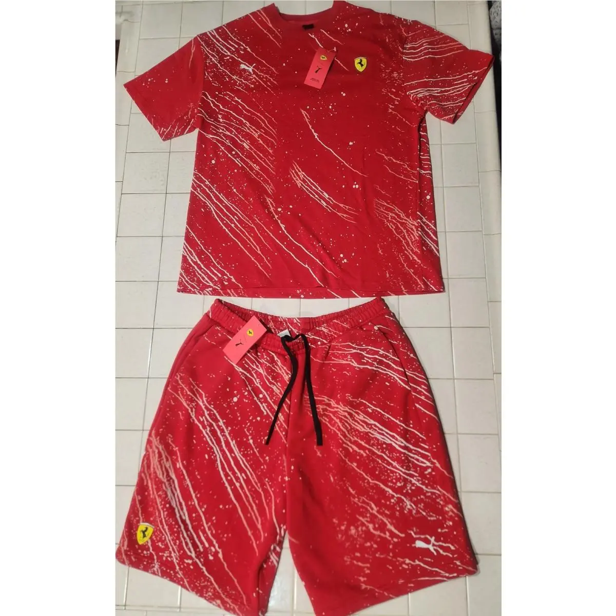 Puma x Ferrari HP Race Color Splash Shirt Shorts Match Set 630487 630486 Men L