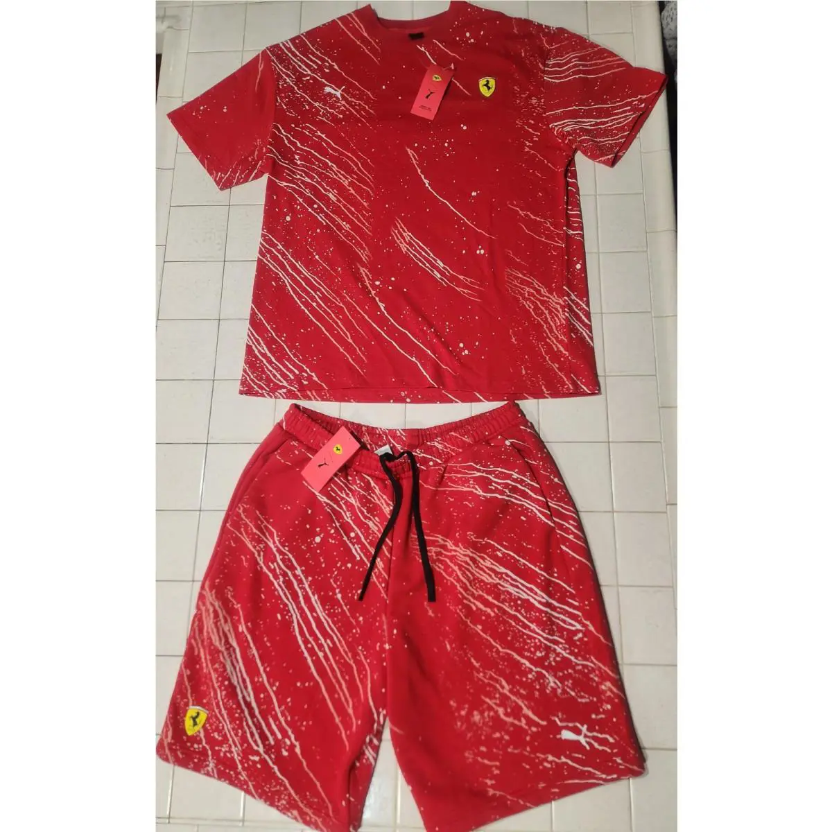 Puma x Ferrari HP Race Color Splash Shirt Shorts Match Set 630487 630486 Men L