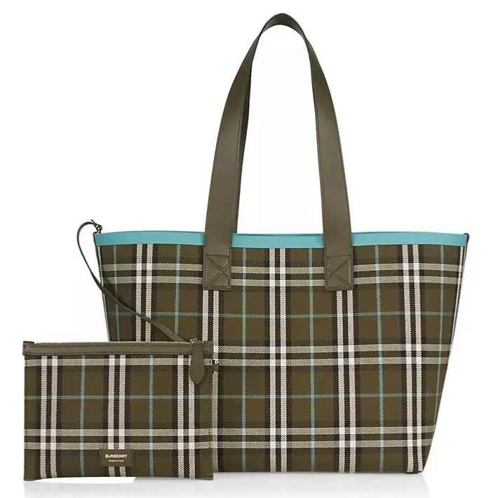 Burberry Olive Green London Check Tote Bag
