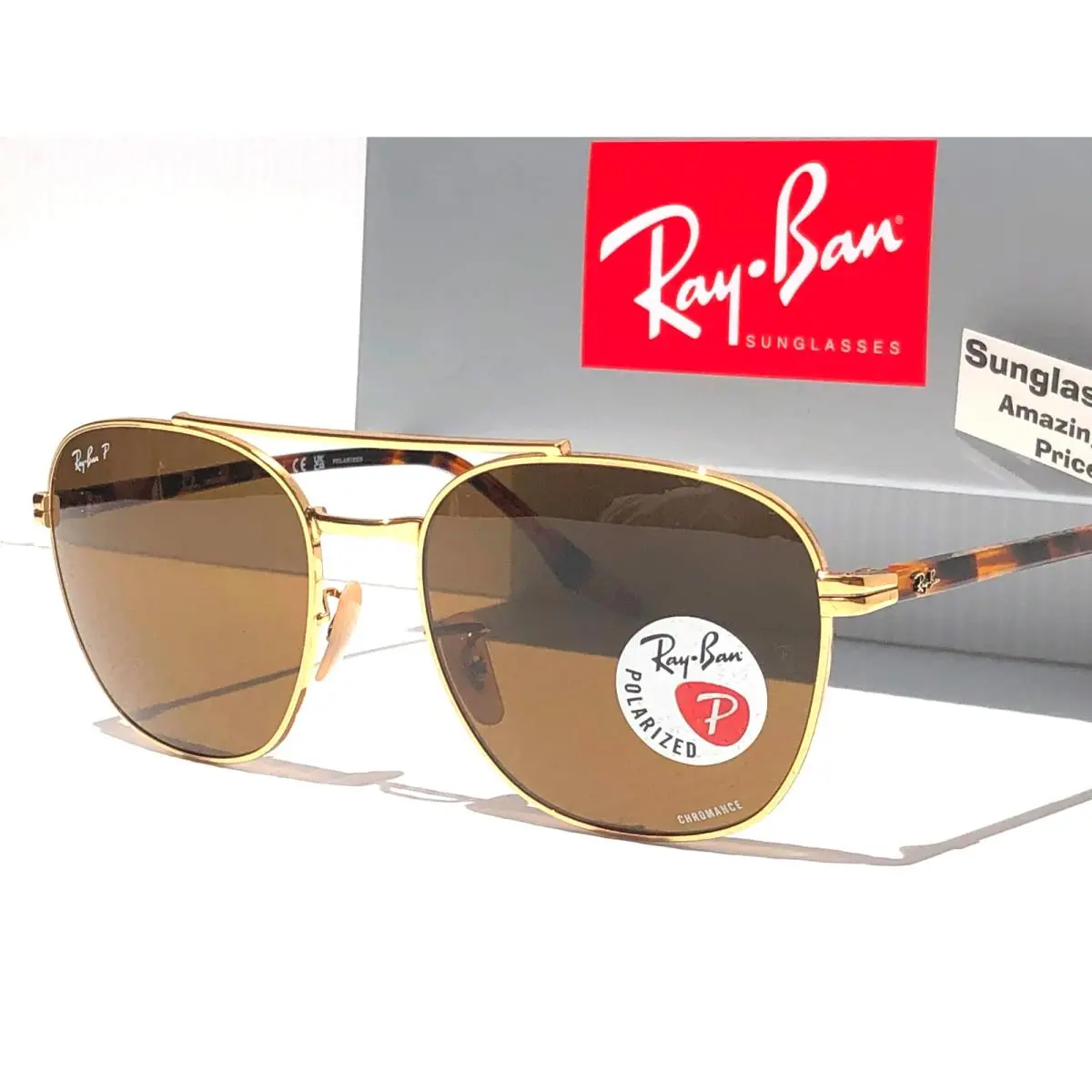 Ray Ban Arista Shiny Gold Polarized Brown Lens Sunglass RB 3688 001/AN