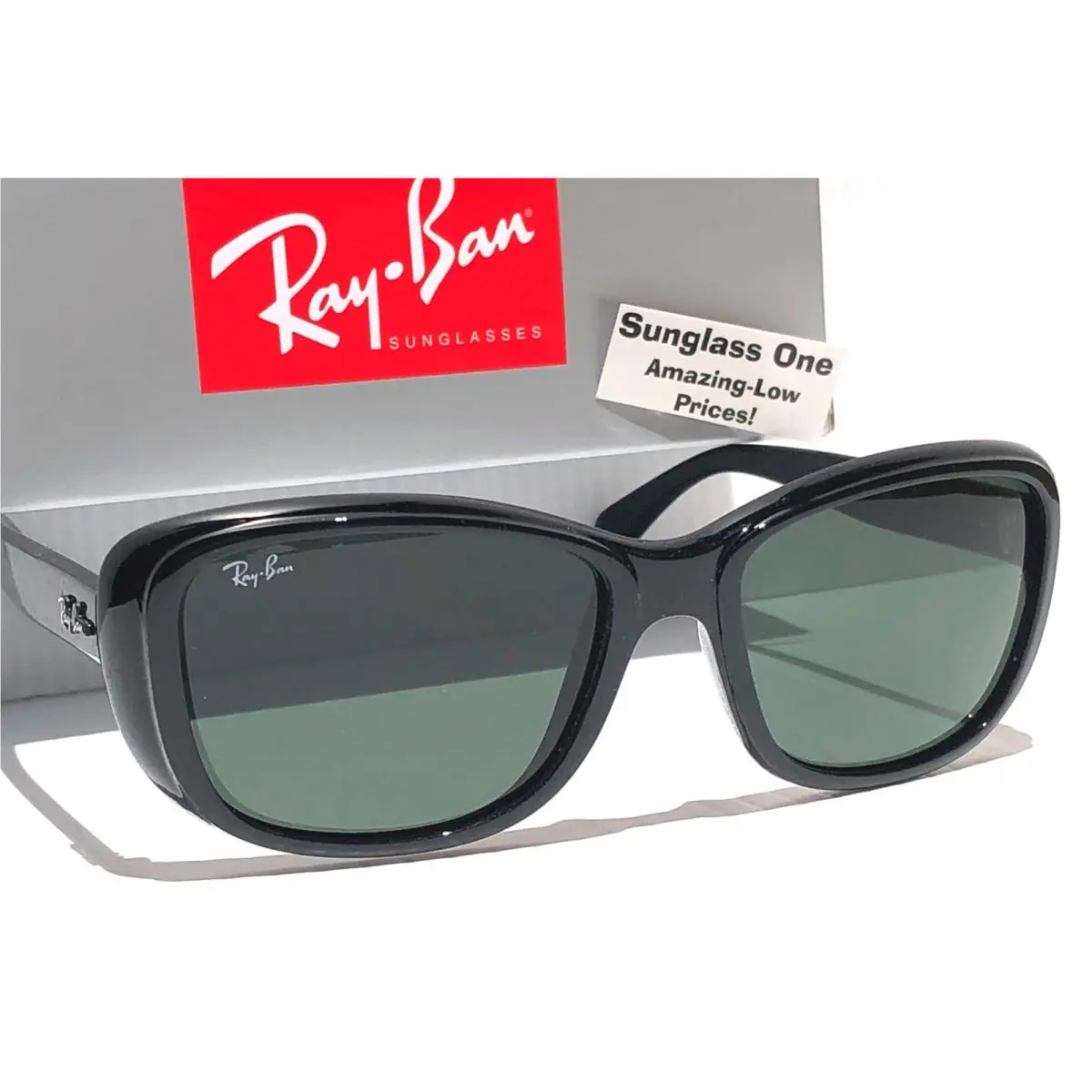 Ray Ban Shiny Black Oversized Frame Green Lens Sunglass RB 4174 601