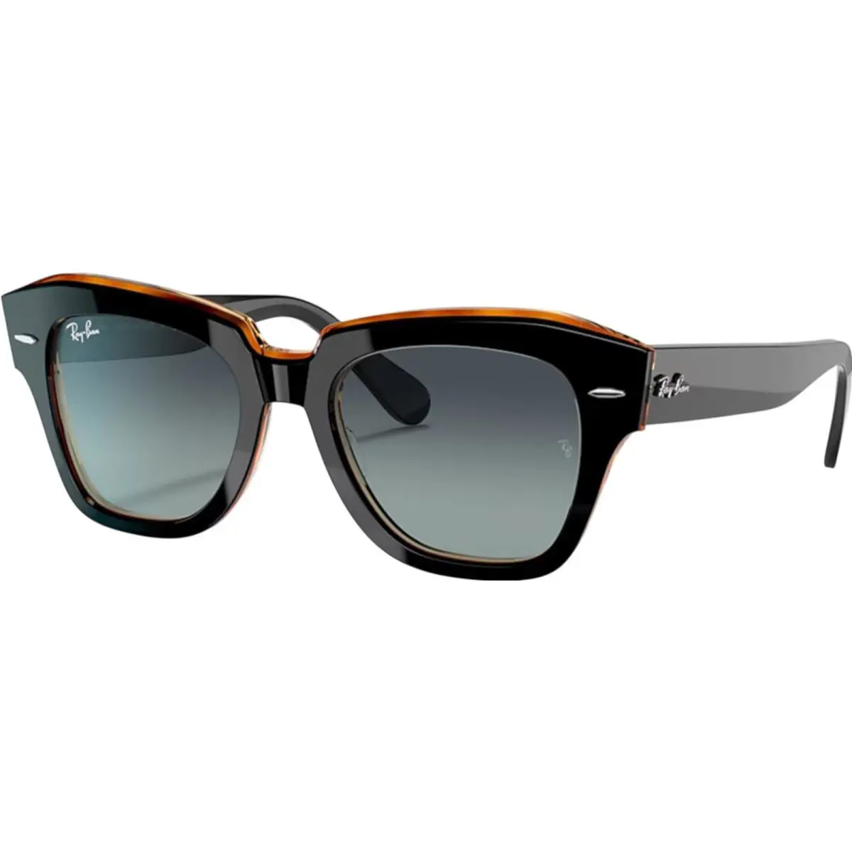 Ray-ban Adult State Street Black On Brown/grey/blue Gradient 52mm Sunglasses - Frame: Polished Black On Brown, Lens: Grey/Blue Gradient