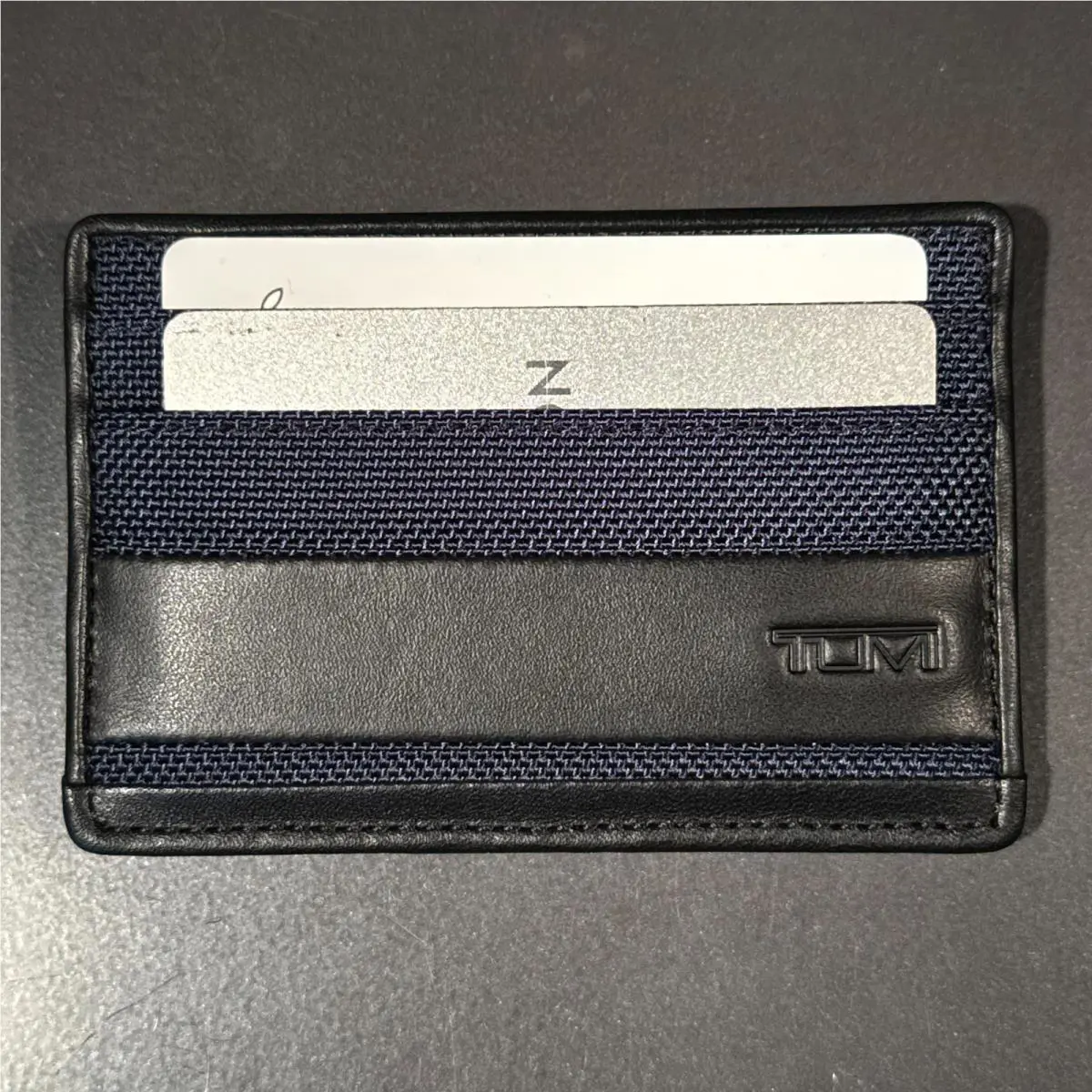 Tumi Slim Card Case Wallet with Logo in Ballistic Nylon Navy Blue