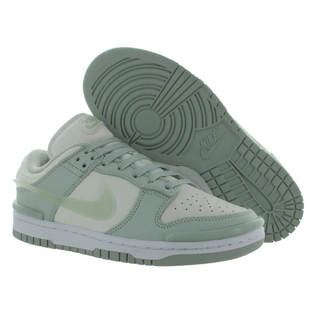 Nike Dunk Low Twist Leather Womens Shoes - Light Silver/Sail/White, Main: Green