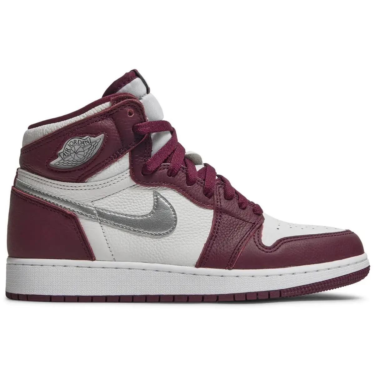 Grade School Youth Size Nike Air Jordan Retro 1 High OG `bordeaux` 575441 611 - Bordeaux/White/Metallic Silver