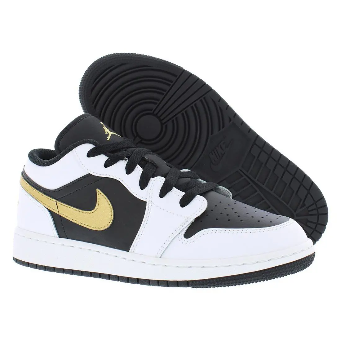 Nike Air Jordan 1 Low GS Boys Shoes - Black/White/Gold, Main: Black