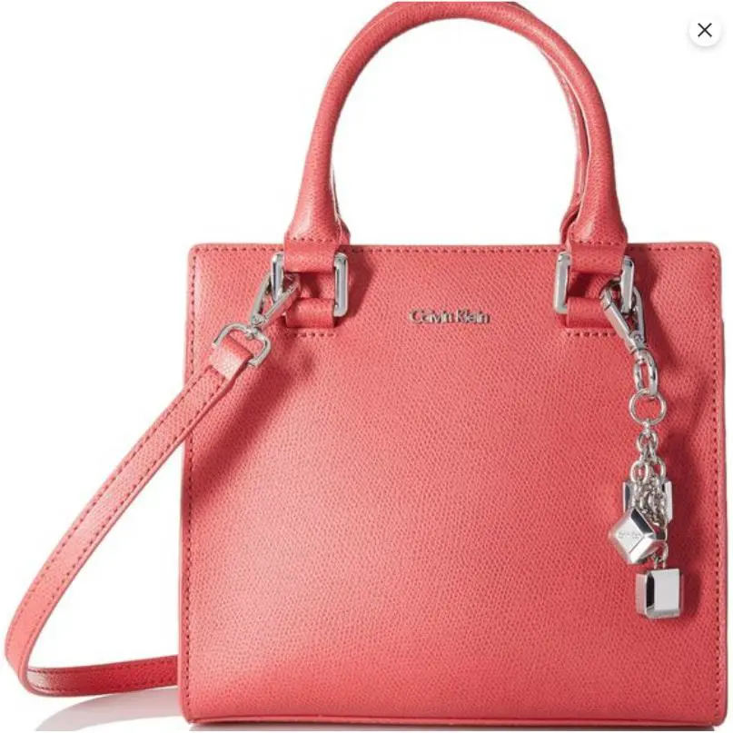 Calvin Klein Logan Mini Tote Convertible Crossbody Strap Pink Leather Charm