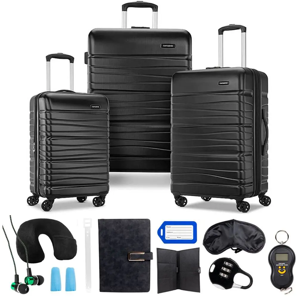 Samsonite Evolve SE 3pc Spinner Luggage Set Bass Black w/ 10pc Accessory Kit