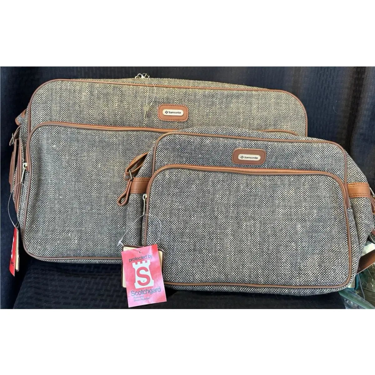 Vintage Samsonite 2-piece Tweed Brown Travel Luggage Set-suitcase Carry On-new