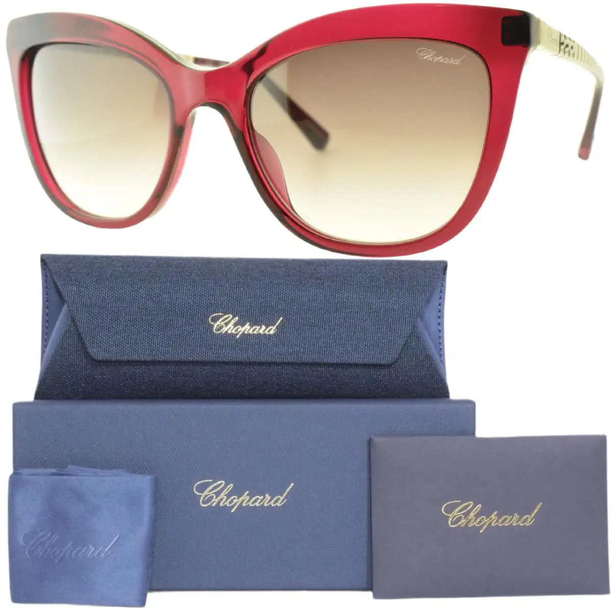 Chopard SCH260S 01BV 54-19-135 Burgundy Gold Cat Eye Full Rim Sunglasses