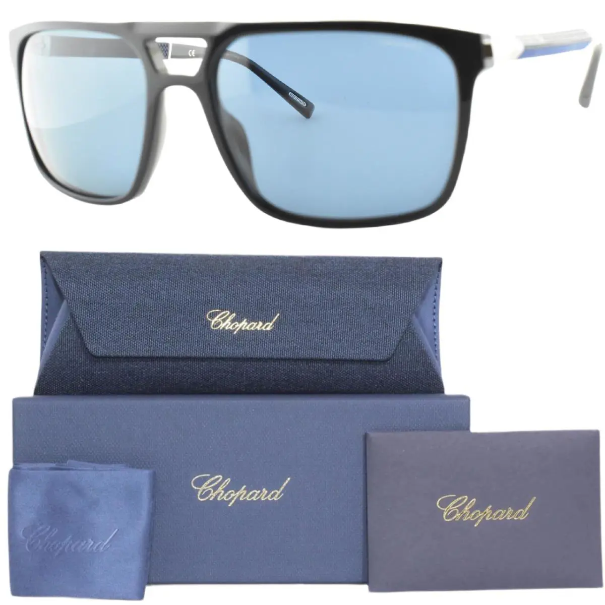 Chopard SCH311 821P 59-18-140 Blue Aviator Full Rim Polarized Sunglasses