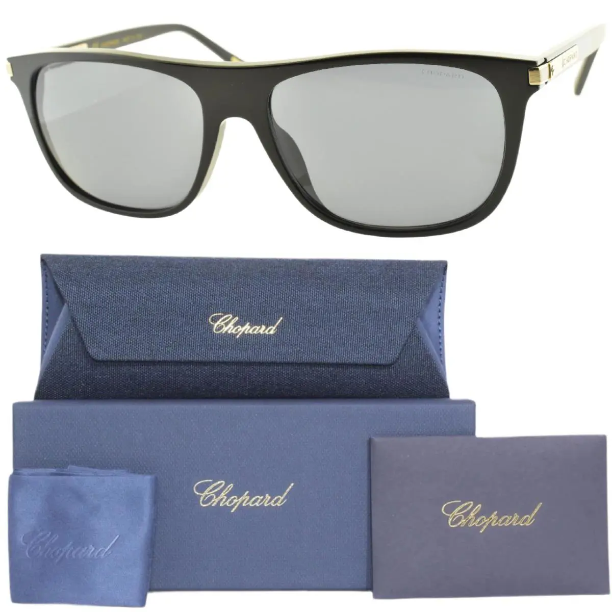 Chopard SCH294 0700 57-16-145 Black Square Full Rim Mens Sunglasses
