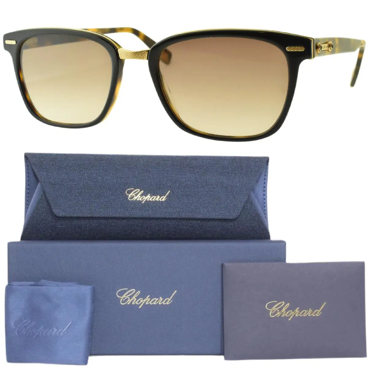 Chopard VCH203 0U64 52-19-145 Tortoise Gold Rectangle Full Rim Sunglasses