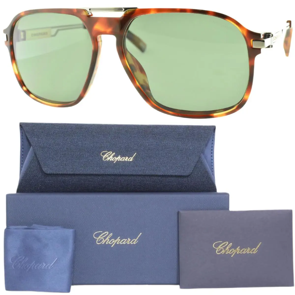 Chopard SCH347 909P 58-15-145 Glossy Yellow Tortoise Pilot Full Rim Sunglass