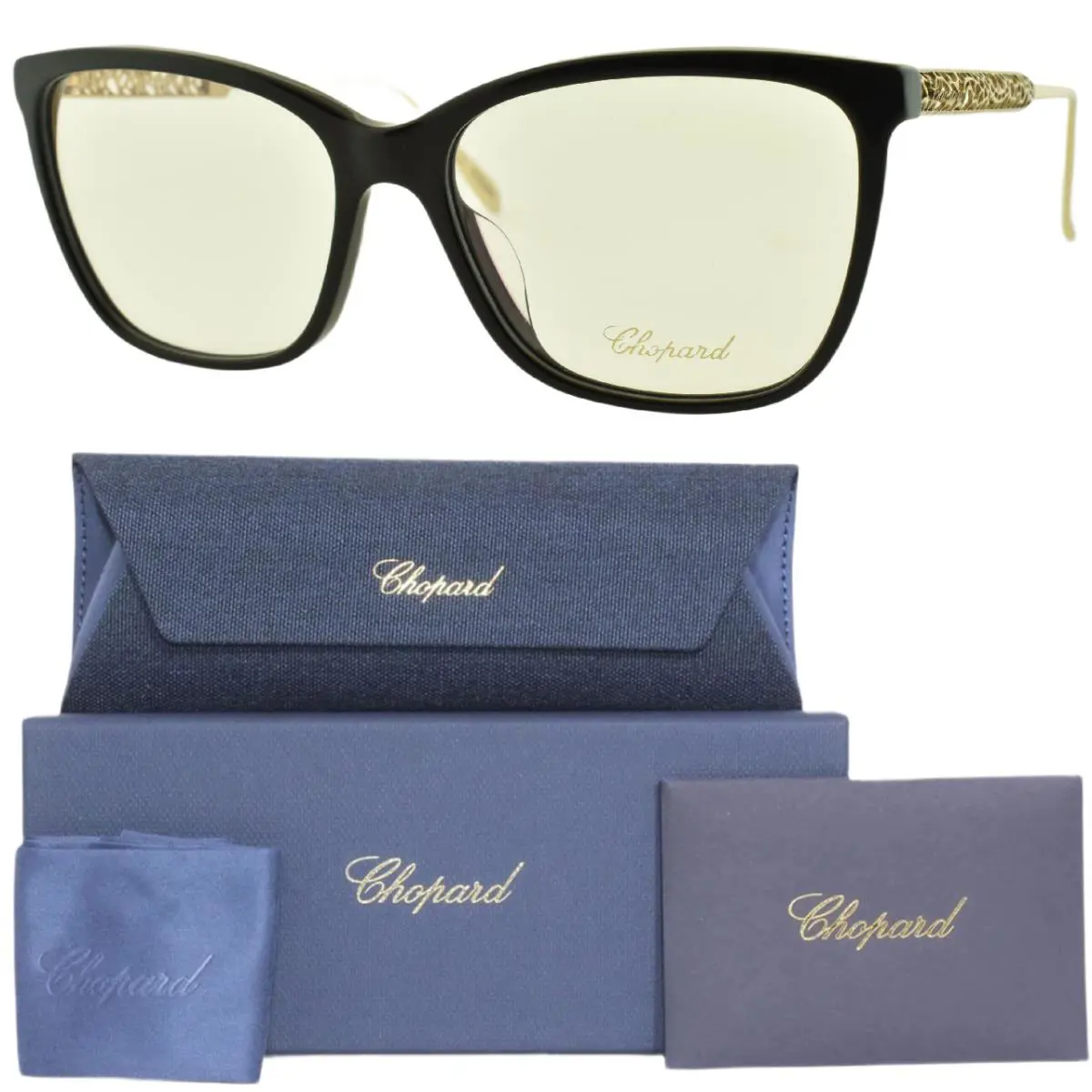 Chopard VCH254 0700 Black Gold Cat Eye Full Rim Womens Sunglasses