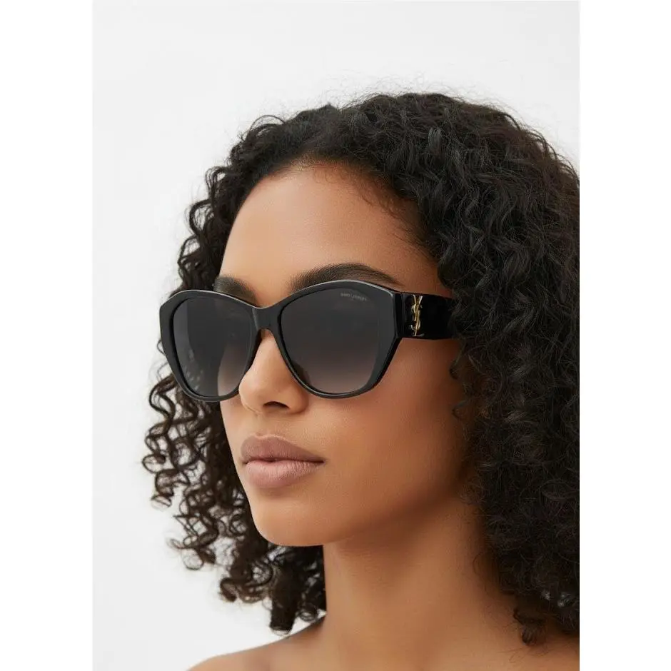 Saint Laurent Men 56mm Round Sunglasses Shiny Black