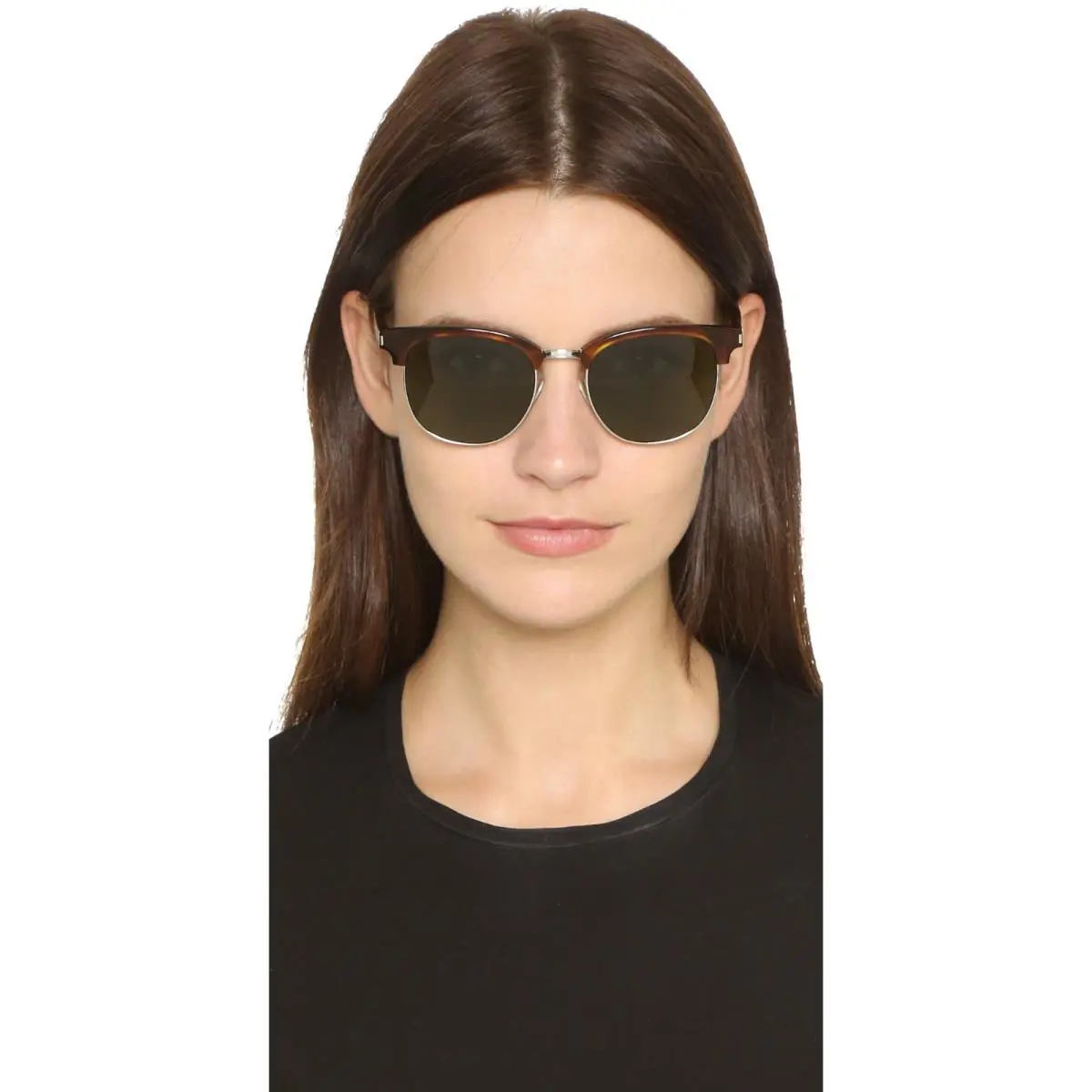 Saint Laurent Women 52mm Browline Sunglasses Brown Havana/ Gold/ G