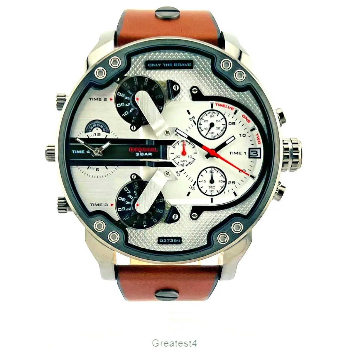 Diesel Mr. Daddy 2.0 DZ7394 Chronograph Silver Dial Brown Strap 57 MM Mens