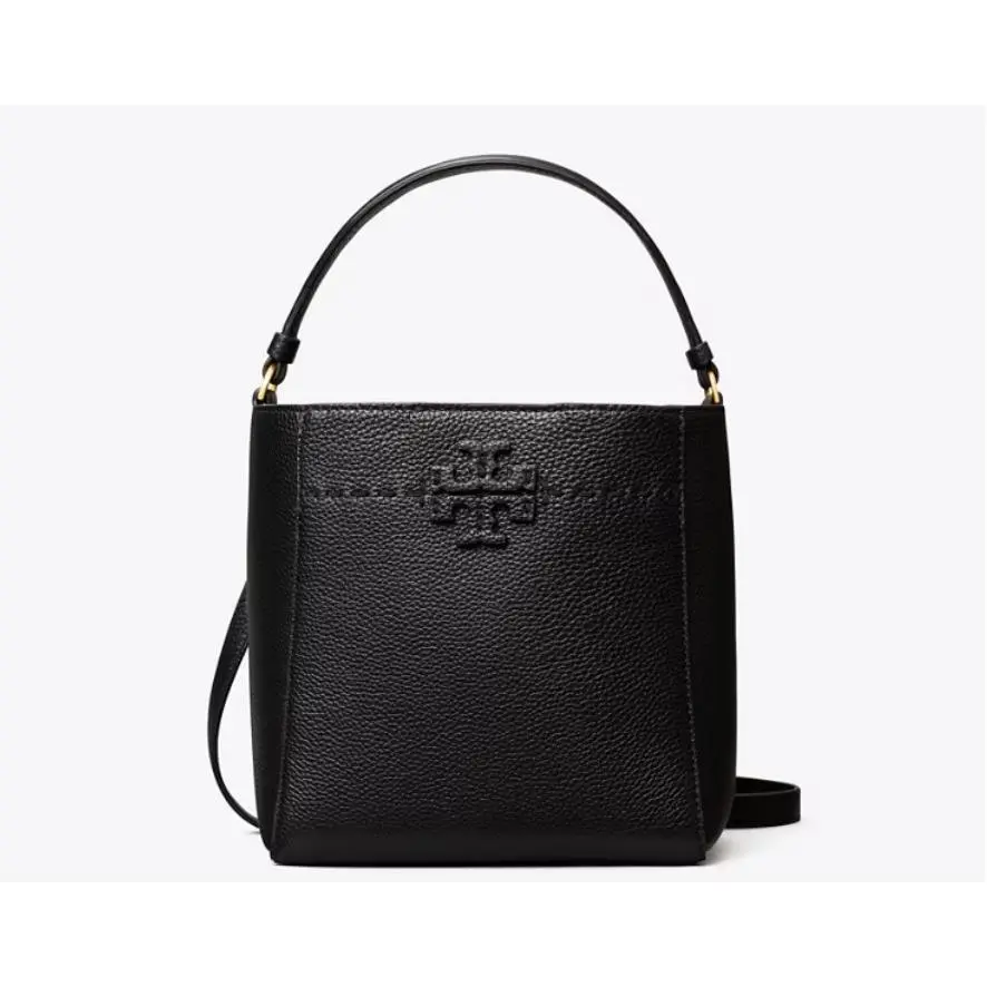 Tory Burch Small Mcgraw Bucket Bag Black Pebbled Leather 74956 Rare