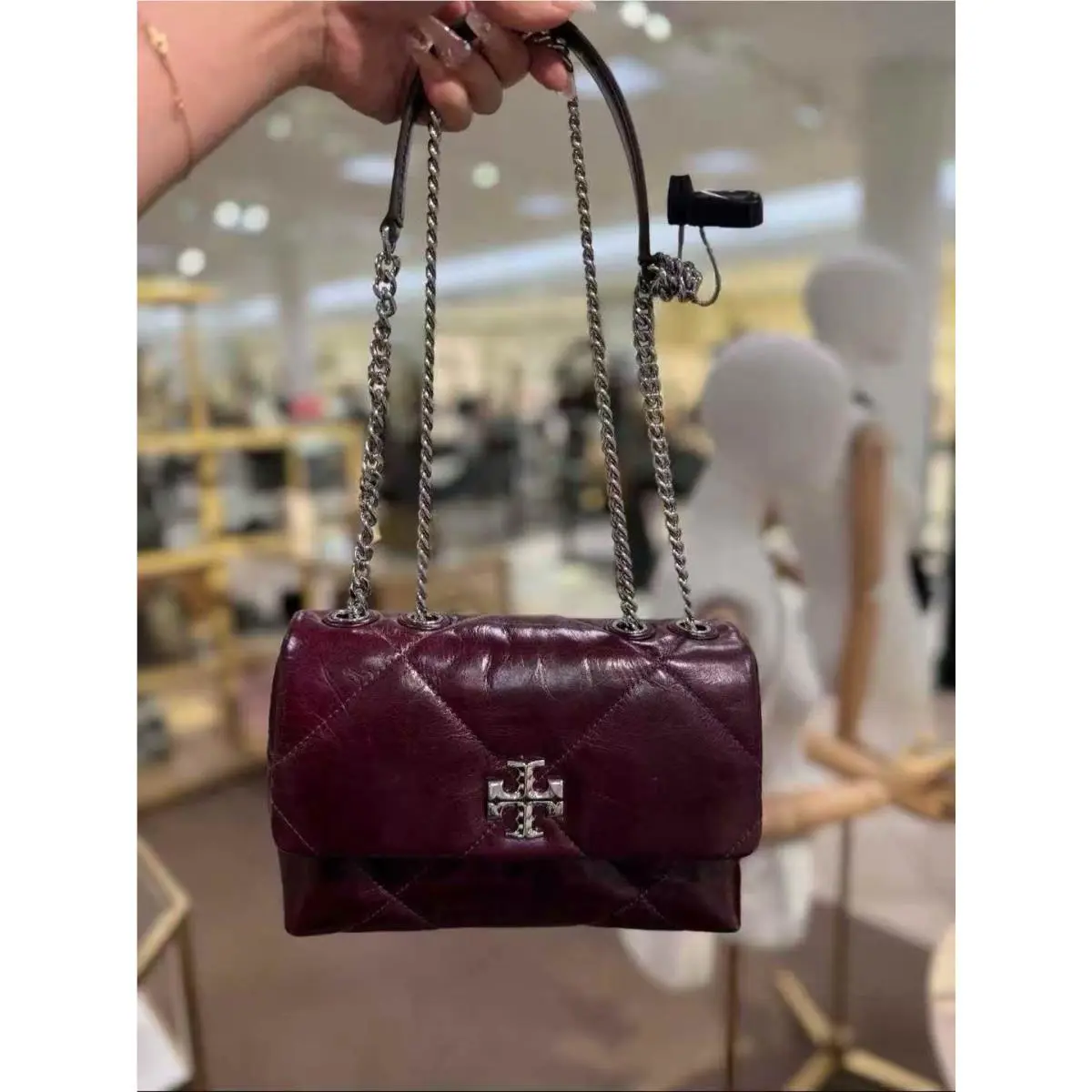 Tory Burch Small Kira Diamond Quilted Convertible Dark Carmine Shoulder Bag