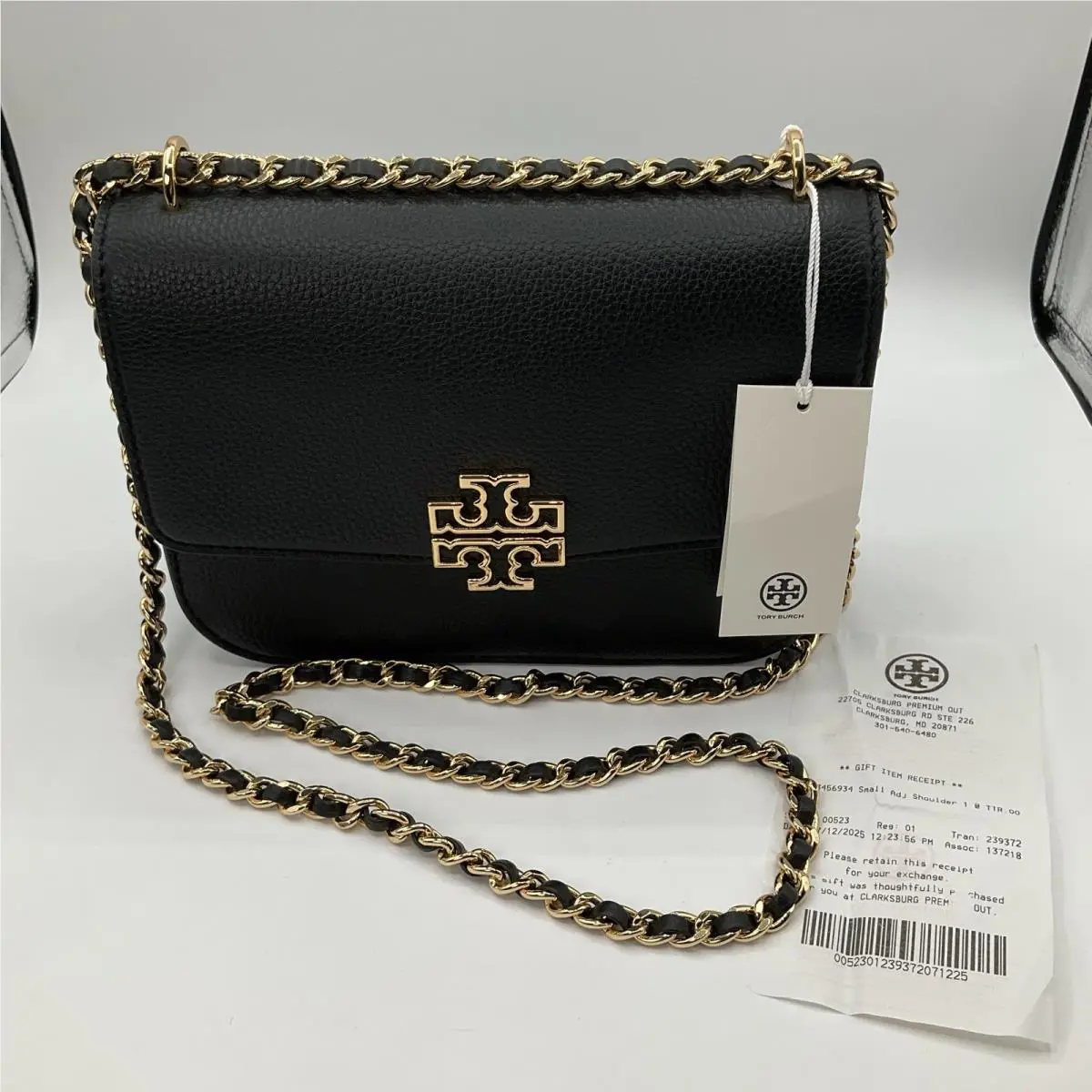 Tory Burch Britten Small Black and Gold Toned Chain Crossbody Bag Purse