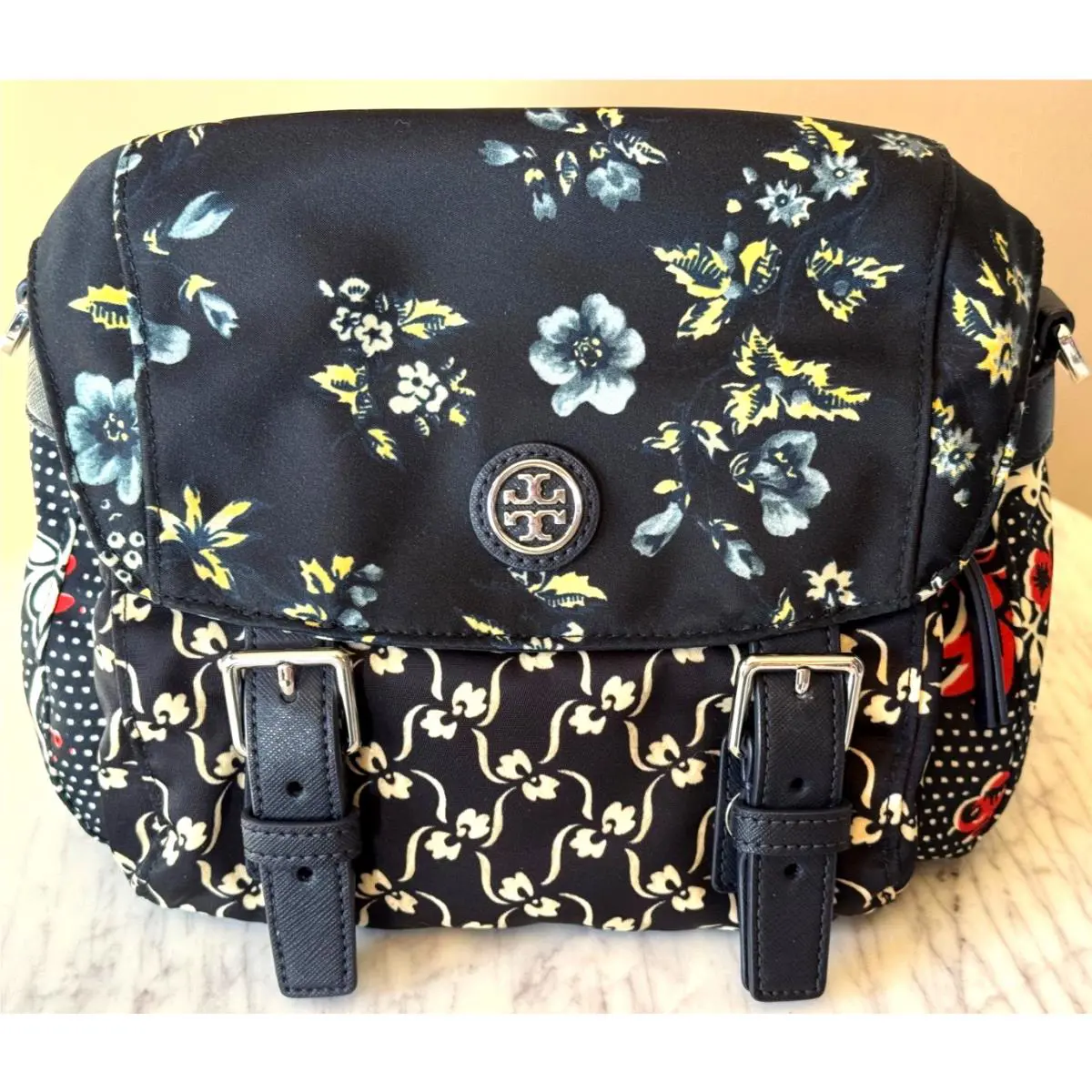Tory Burch Crossbody- Lyonnaise Floral Design - Red Retro Batik