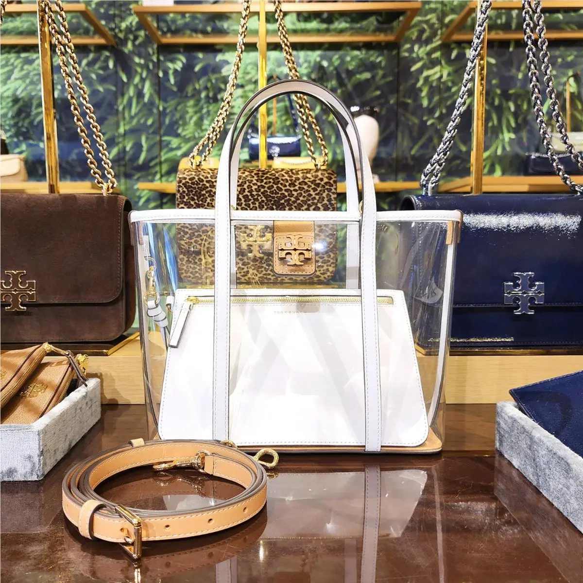 Latest  Blake Clear Vinyl Small Tote Crossbody Purse 156485 by Tory Burch