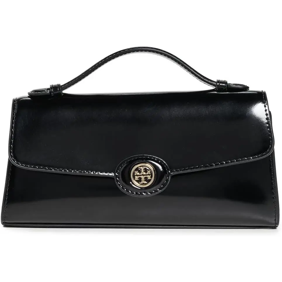 Tory Burch Black Patent Leather Mini Robinson Spazzolato Top Handle Bag 19962