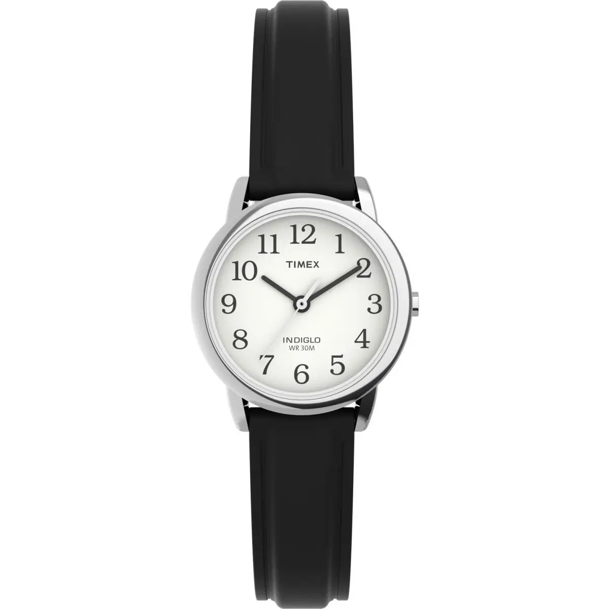 Timex T20441 Women`s Easy Reader Watch - Dial: White, Band: Black, Bezel: Silver