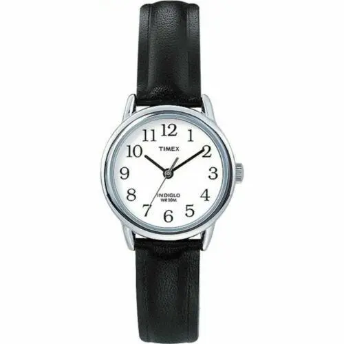 Timex T20441 Easy Reader Women`s Black Leather Strap Watch Indiglo