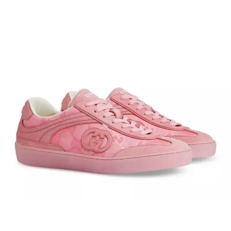 Gucci G74 Interlocking GG Logo Suede Trainers Sneakers Pink Eu 38 US 8