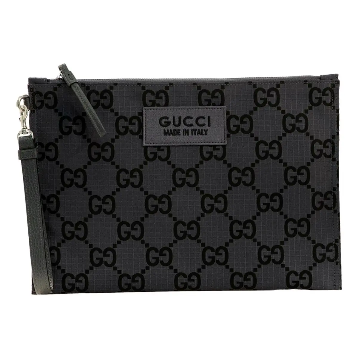 Jumbo GG Ripstop Canvas Large Clutch Wristlet Gray Black Italy by Gucci