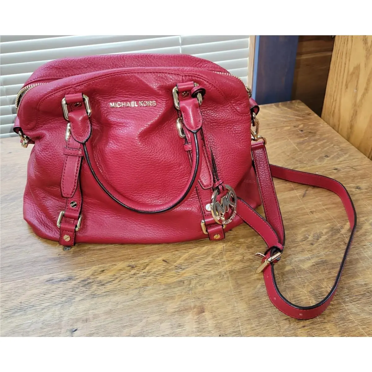 Michael Kors Bedford Large Bowling Satchel Red Leather Cross-body Strap