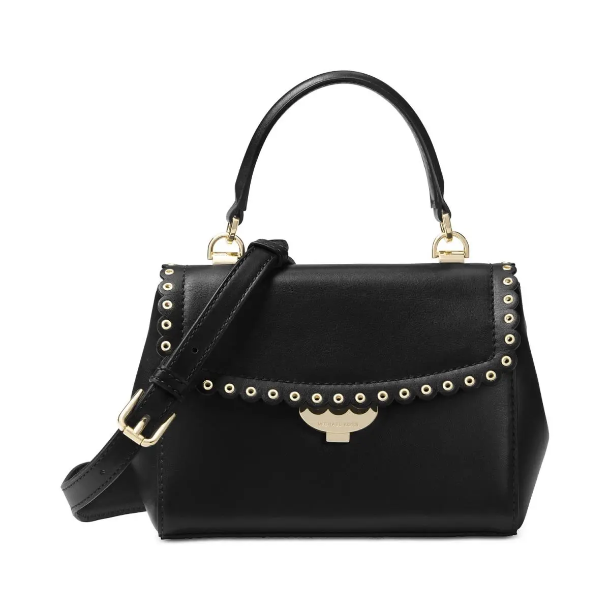 Michael Kors Ava Black Gold Leather Top Handle Crossbody Convertible Evening Bag