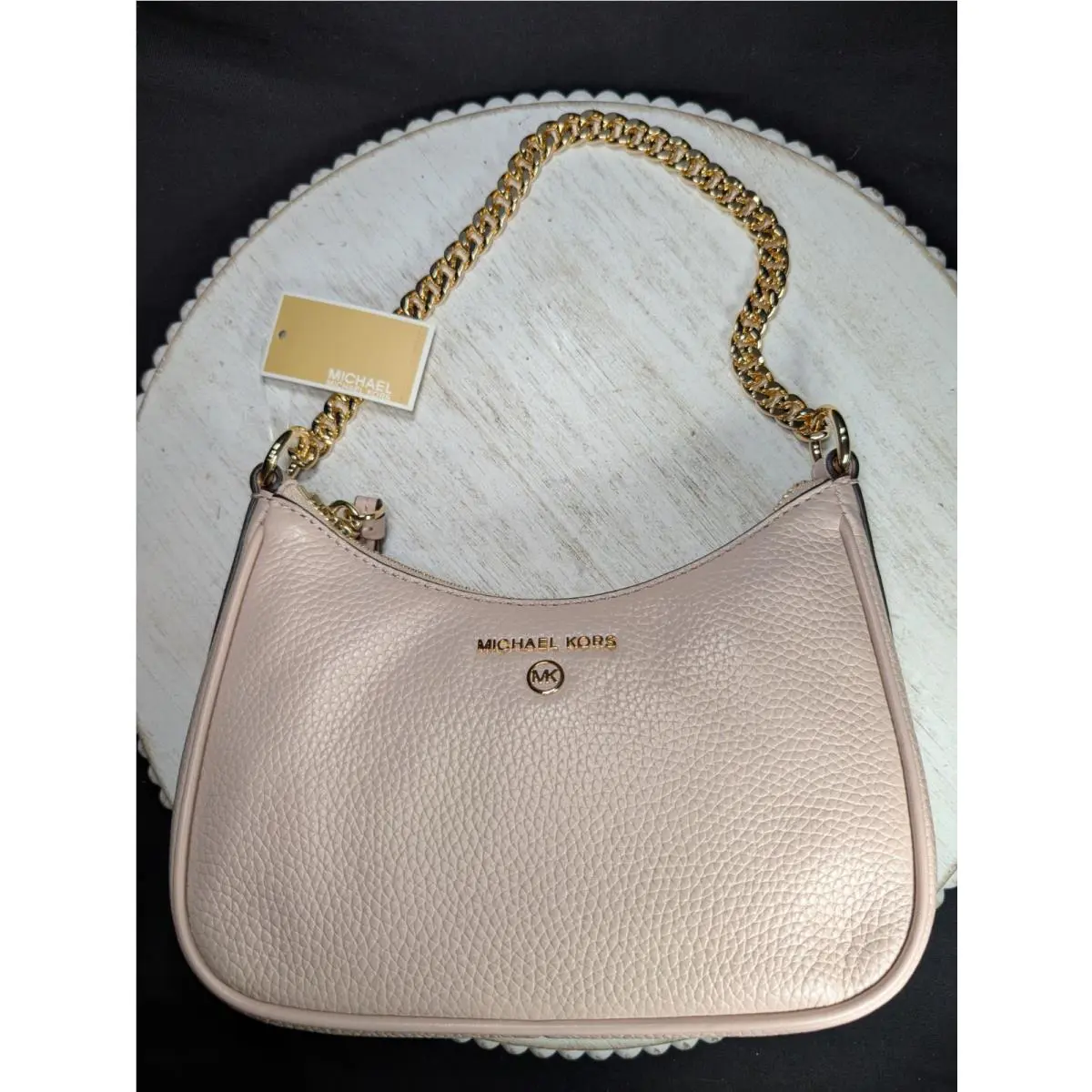 Michael Kors Sm Chain Pouchette Jet Set Charm Soft Pink Leather Shoulder Bag