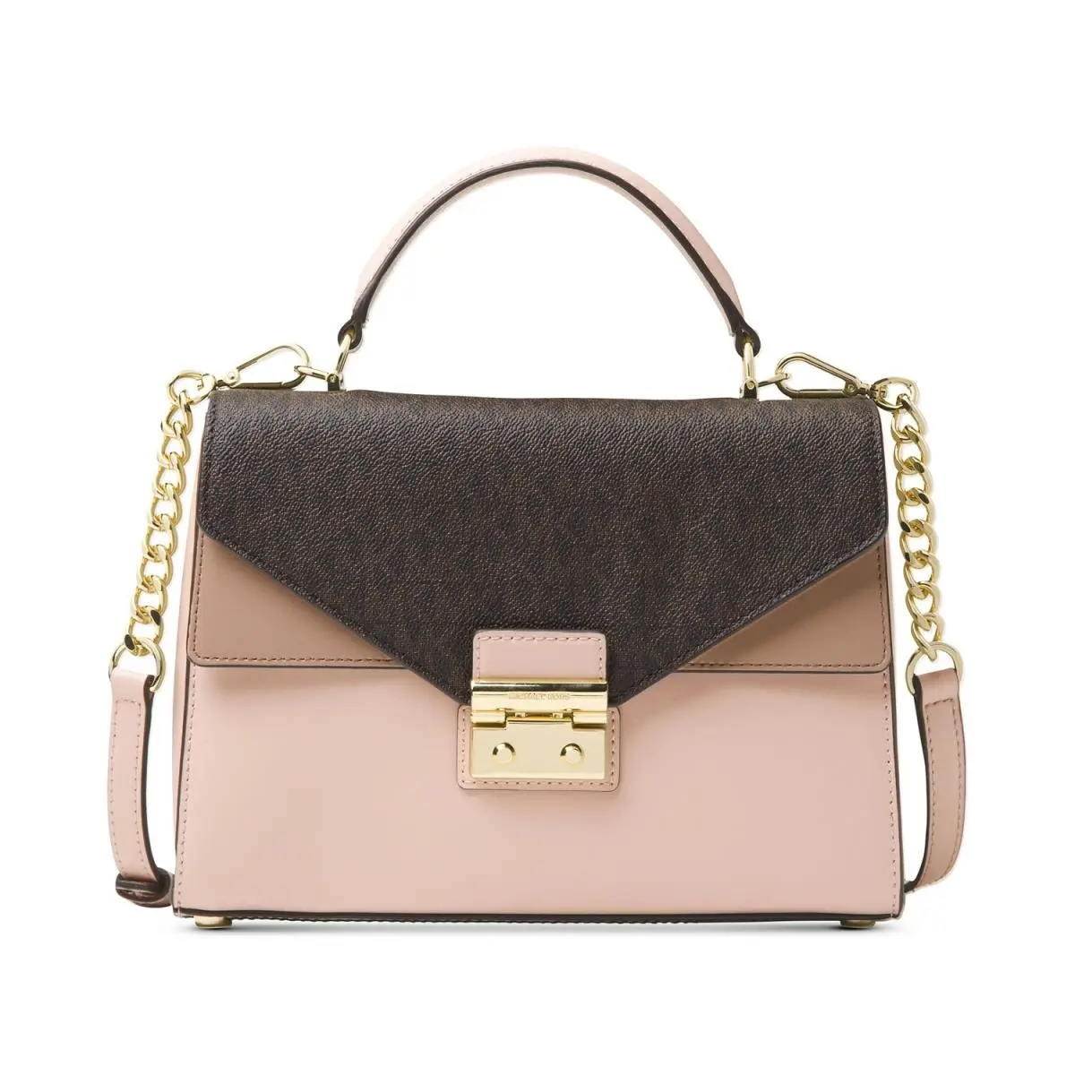 Michael Kors Sloan Medium Brown/ Soft Pink/fawn Top Handle Satchel Crossbody Bag