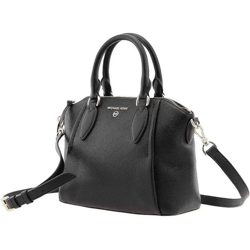 Michael Kors Sienna Medium Pebbled Leather Messenger Bag Black Gold