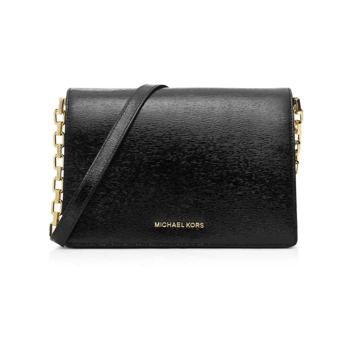 Michael Kors Brinkley Large Black Patent Leather Flap Shoulder Bag
