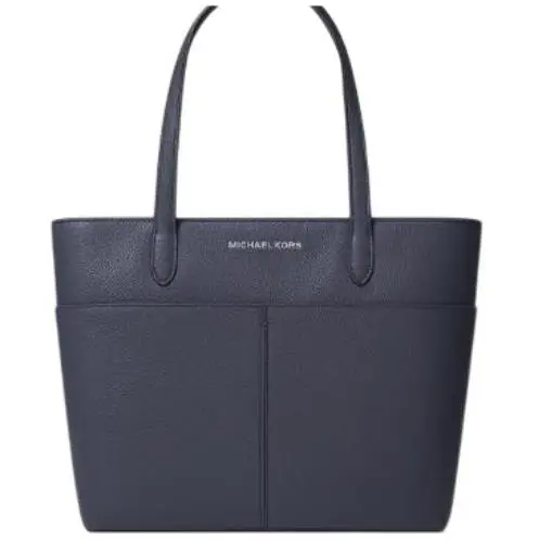 Michael Kors Navy Blue Leather Tote Bag Dual Handles Front Pockets Mrsp 298.00