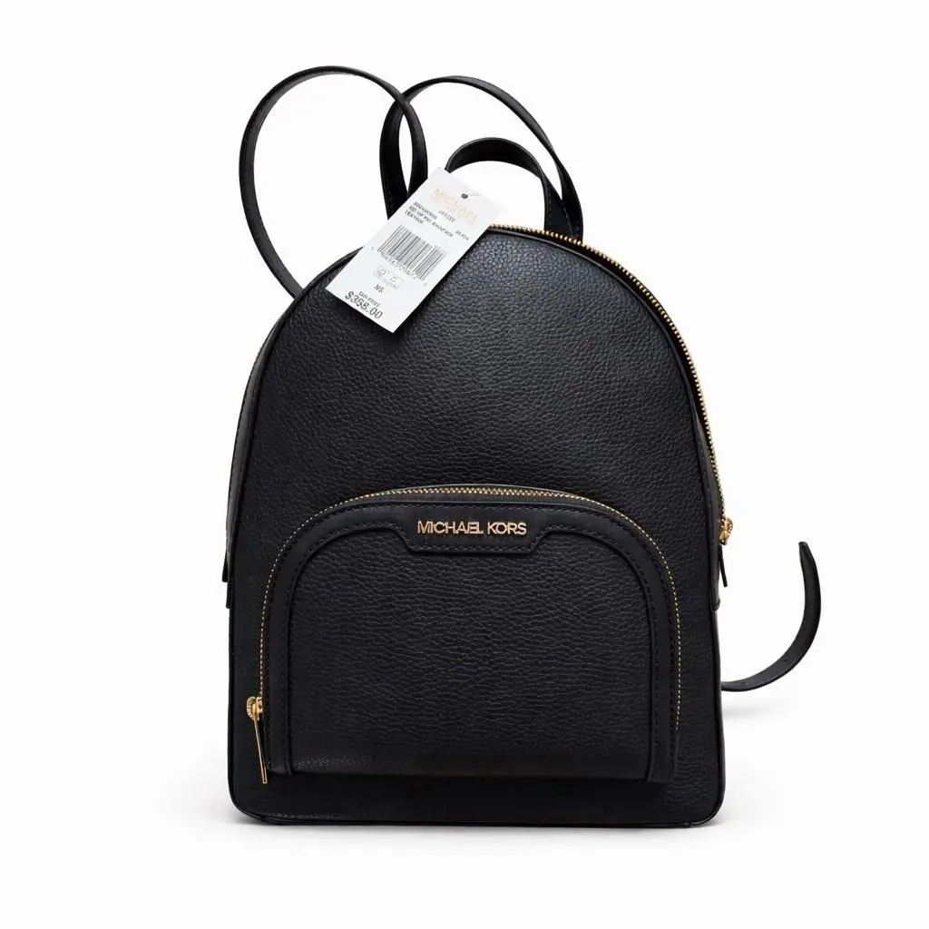 Michael Kors Jaycee MD Zip Pocket Backpack Black Pebbled Leather