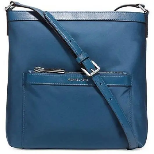 Michael Kors Medium Morgan Steel Blue Nylon Messenger Crossbody Bag Purse