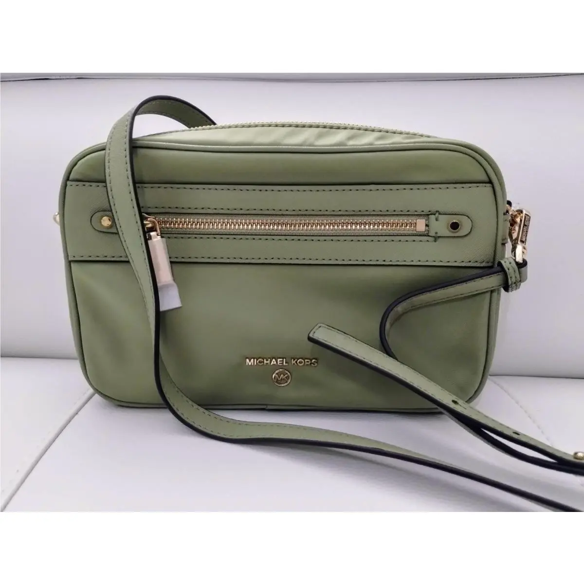 Michael Kors Large EW Jet Set Charm Light Sage Green Pvc Gold Crossbody Hand Bag