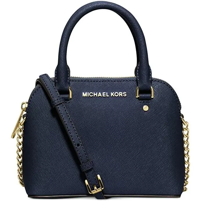 Kors XS Cindy Navy Blue Leather Crossbody Hand Bag - Lining: Beige, Exterior: Blue Navy