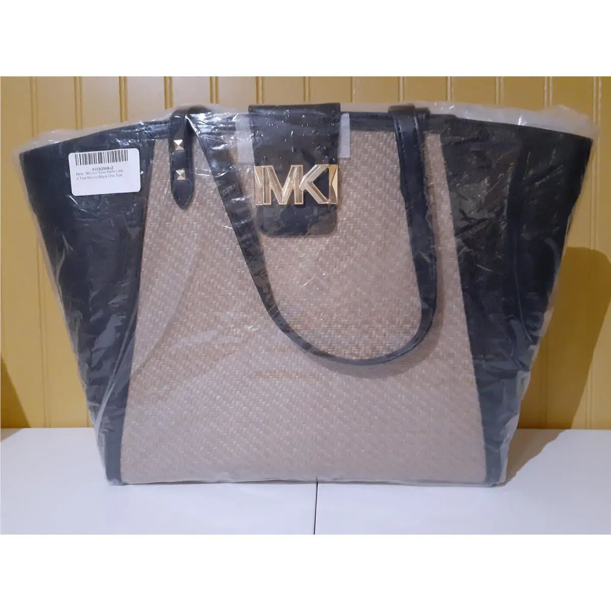 Michael Kors Karlie Large Tote Natural/black Tote Bag Handbag