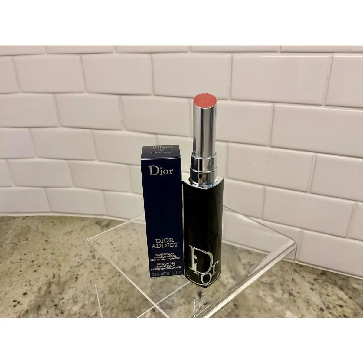 Addict Shine Lipstick Intense Color Hydrating Floral Lip Care 100 NUDE LOOK by Dior