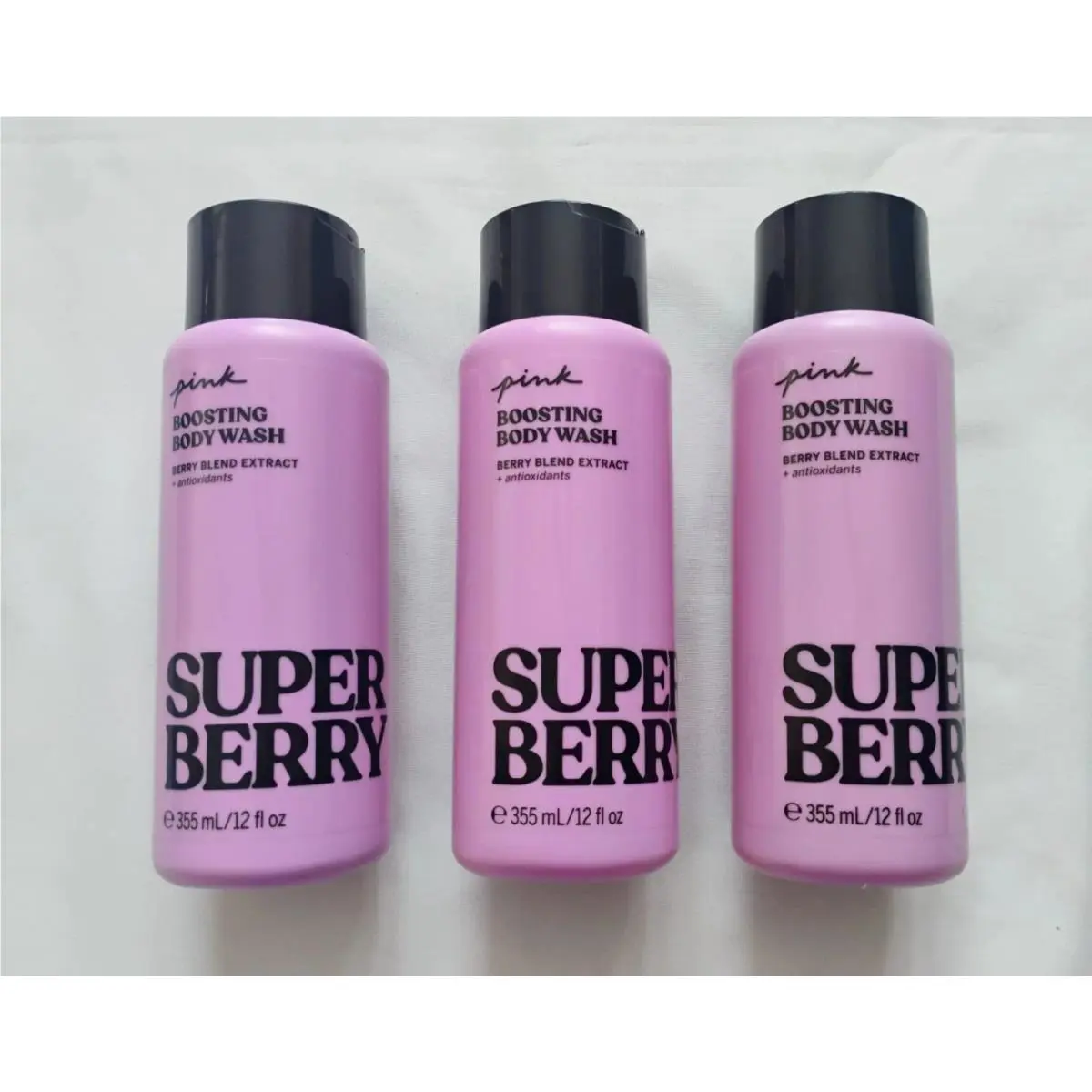 Pink By Victoria`s Secret Boosting Body Wash Super Berry 12 Fl.oz. Lot OF 3