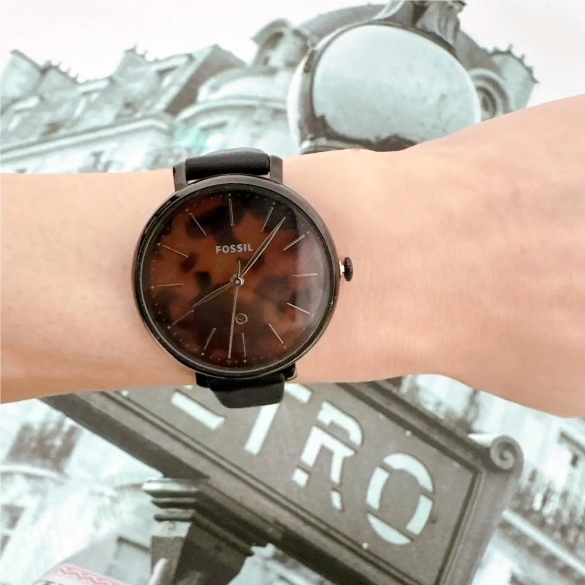 ES4632 Jacqueline Three-hand Date Black Leather Watch by Fossil